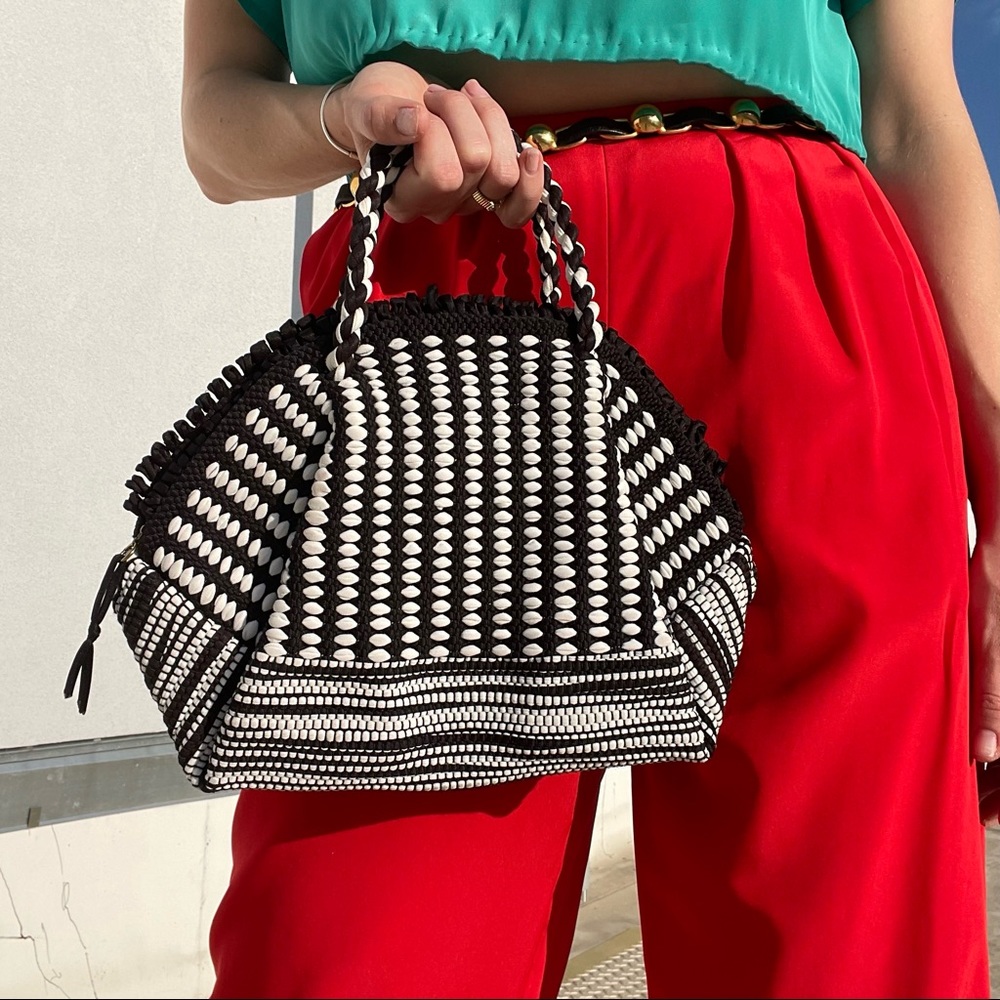 Black & White Woven Dome Handbag - Stylish Women's Tote